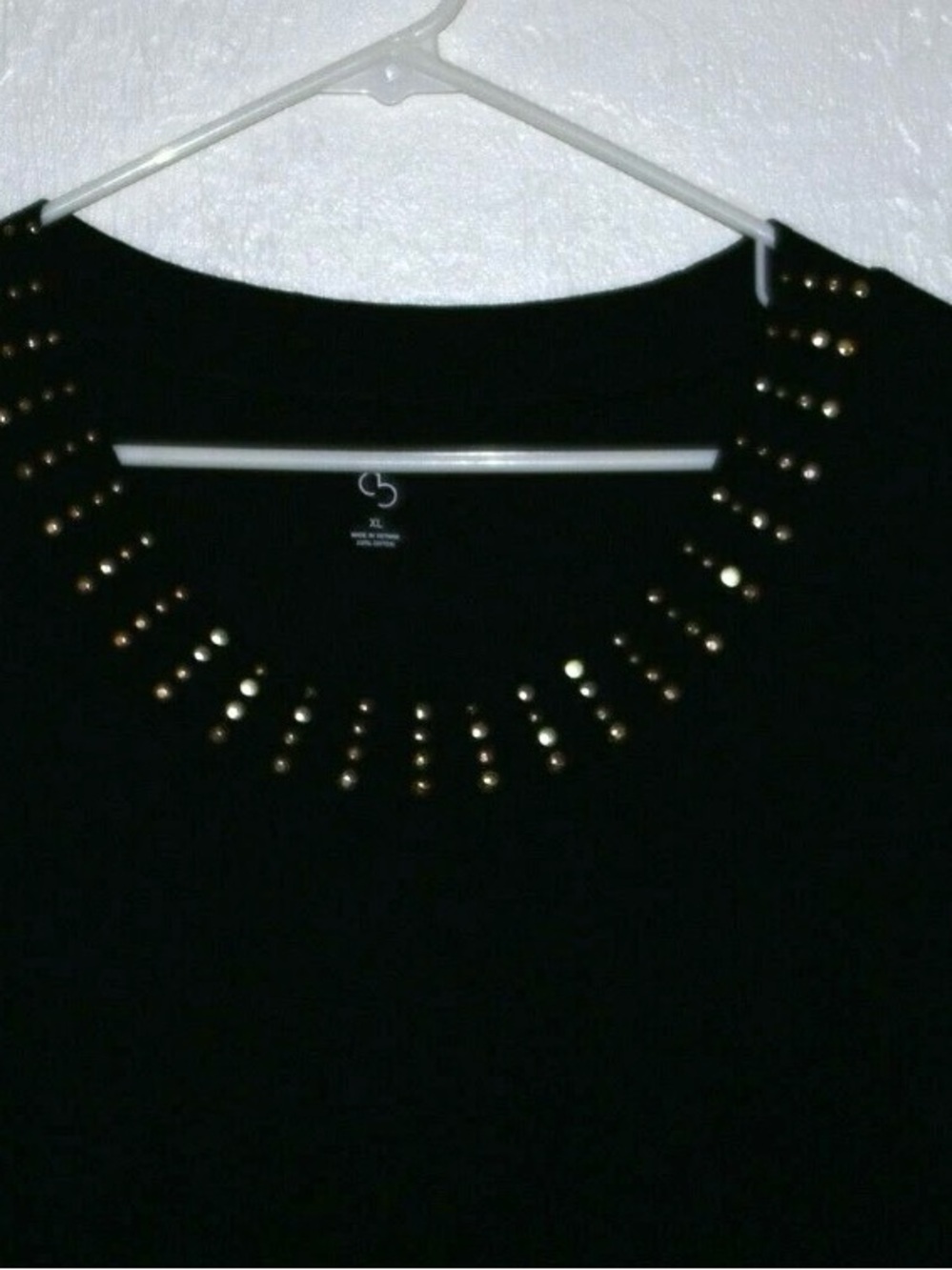 Dress Barn Black Short Sleeve Top with Metallic Stud Trim - Picture 2 of 6